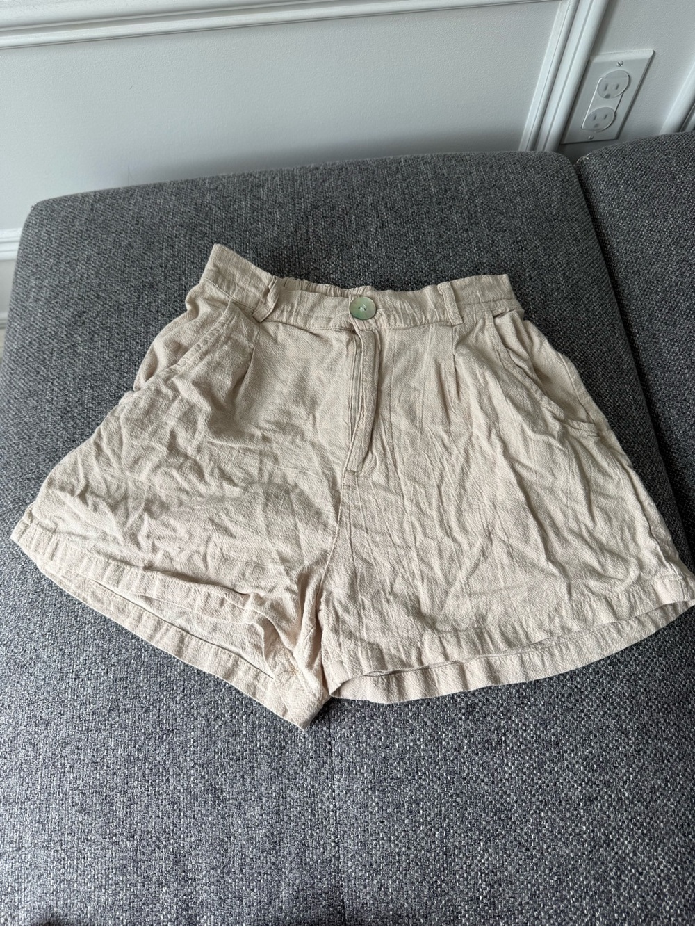 Beige High Waist Shorts